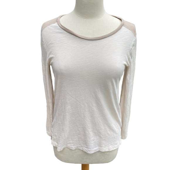 Madewell Whisper Long Sleeve Crewneck Multicolor Tee Tan & Cream Colorblock-S - Picture 4 of 14